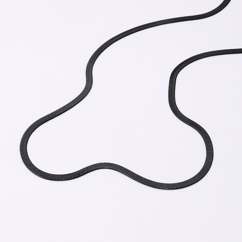Women's Matte Black Flat Snake Bone Chain Necklace